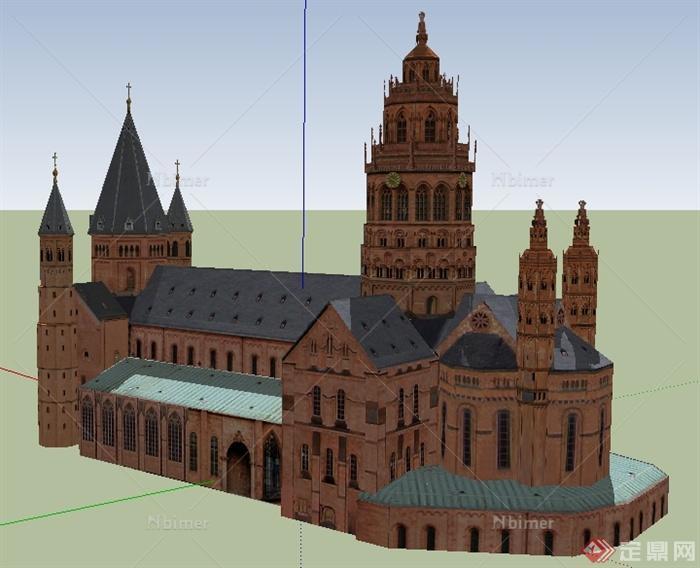 某英式风格大教堂建筑设计SU模型