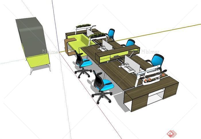 某现代精致室内办公桌椅组合设计su模型[原创]