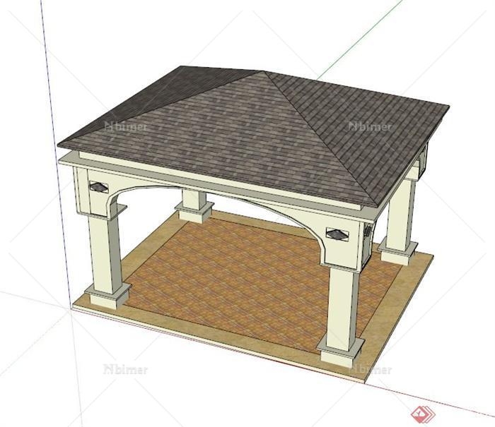 简约四角亭设计SU模型
