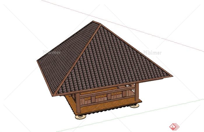 某东南亚木质四角亭设计SU模型