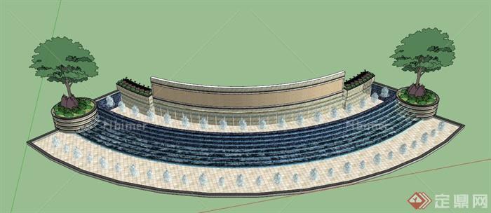 入口水景标志墙设计SU模型