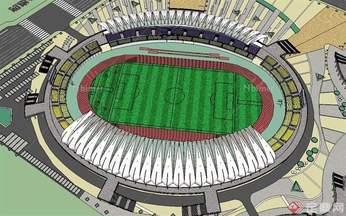 现代椭圆形体育馆建筑设计SU模型