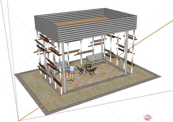 现代钢制方亭设计SU模型