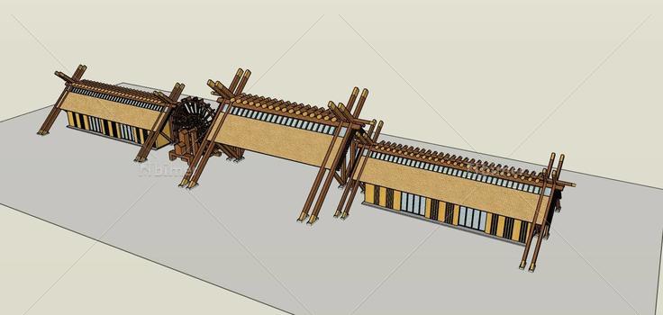 景区大门带水车(78900)su模型下载