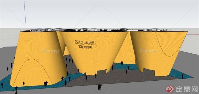 某现代中式博物馆建筑SU模型