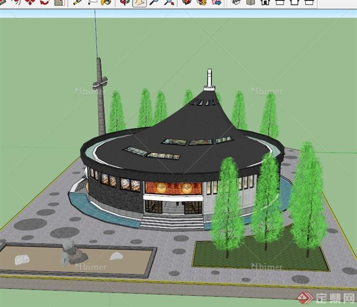 某独特风格教堂建筑设计su模型[原创]