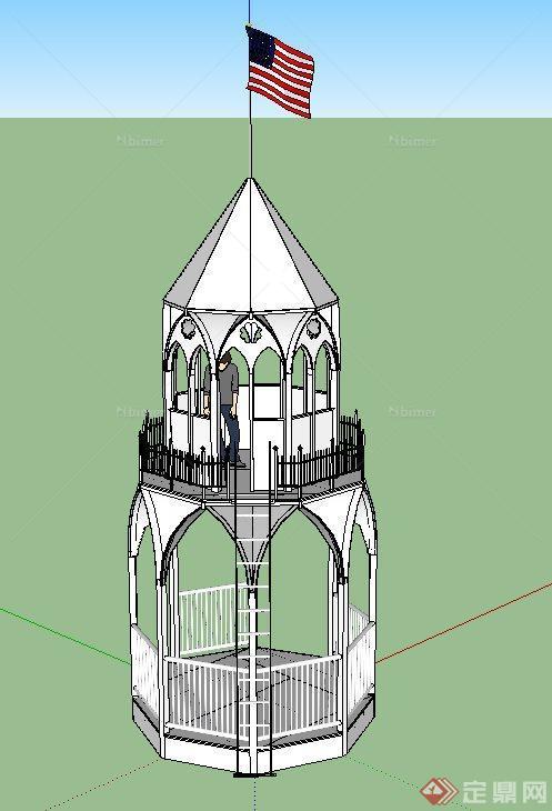 某美式姚望亭子设计SU模型