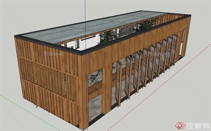 庭院木质长方形阳光房建筑设计SU模型