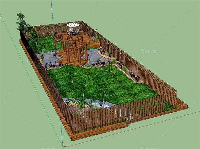 某现代别墅庭院花园景观设计SU模型[原创]