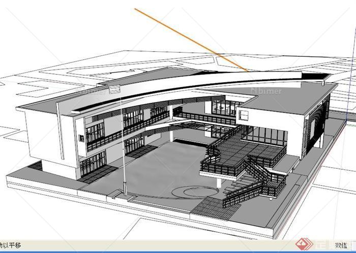 现代某两层幼儿园学校建筑设计SU模型