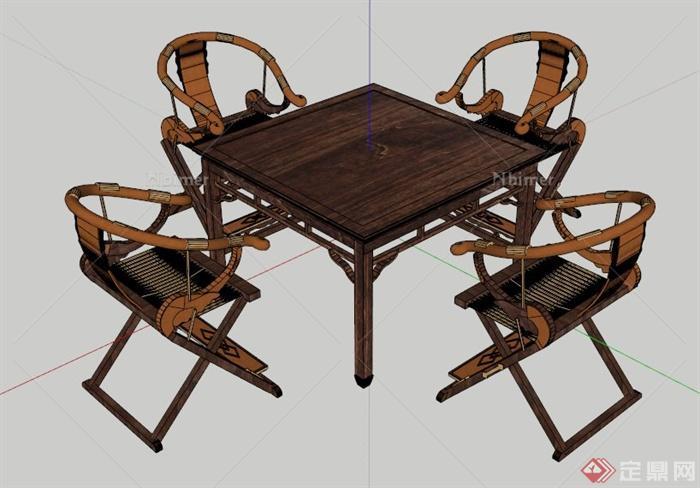 古典中式方形桌椅su模型