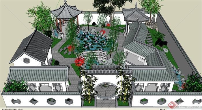 某古典中式住宅庭院花园设计SU模型