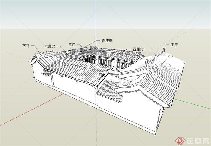 古典中式风格四合院居住建筑su模型[原创]