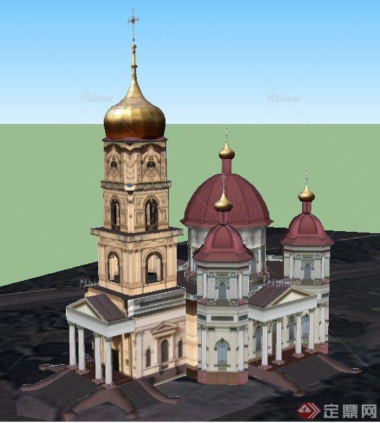 欧式风格耶稣教堂建筑设计su模型