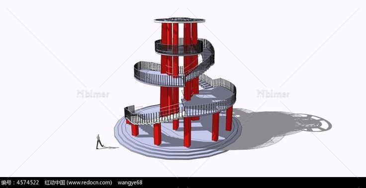 螺旋式景观塔SU模型