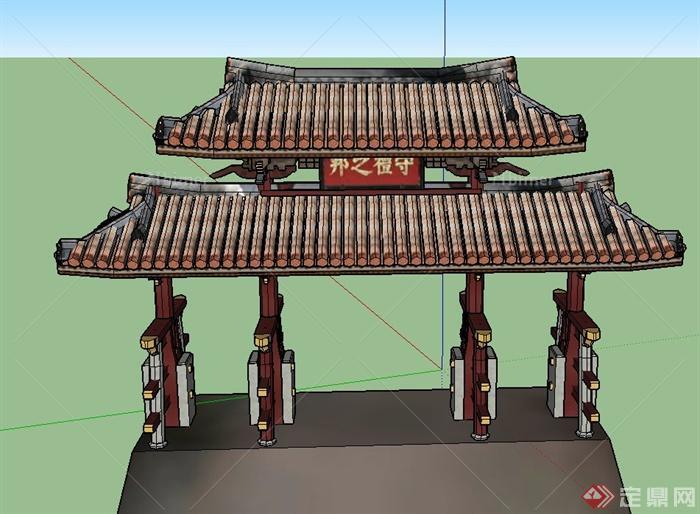 古典中式重檐牌坊设计SU模型