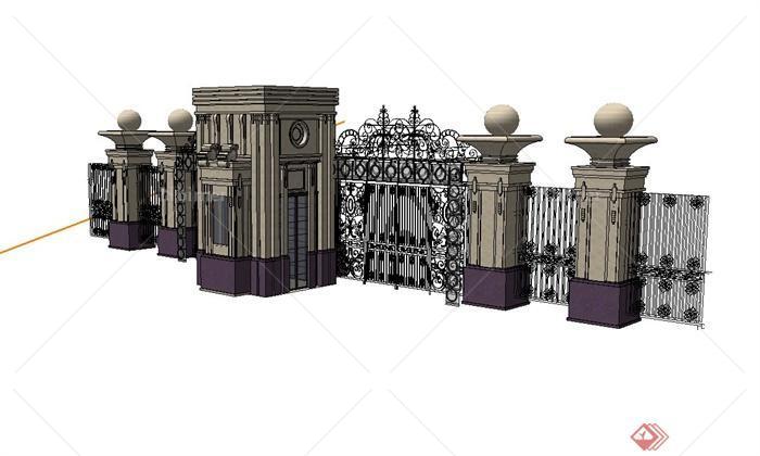 小区欧式入口大门设计su模型