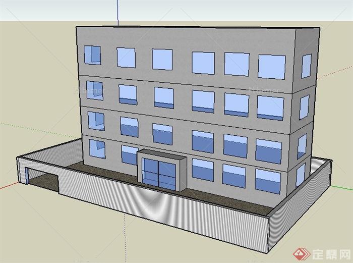 现代风格四层办公楼建筑设计su概念模型