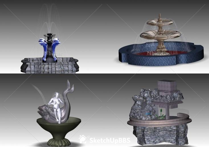 NEW!-分享精致景观喷泉雕塑SketchUp模型下载带截