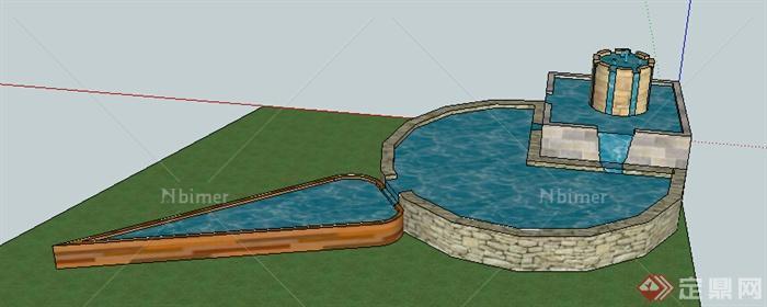 园林景观之跌水水景设计SU模型