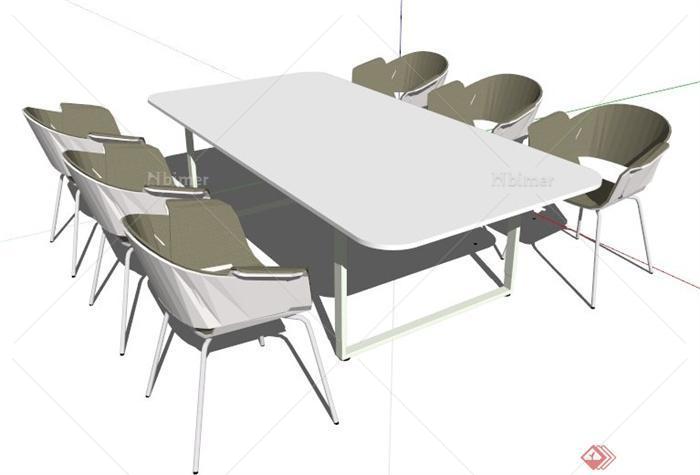 现代风格六人座矩形餐桌椅su模型