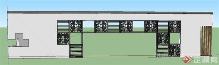 现代中式镂花景墙su模型