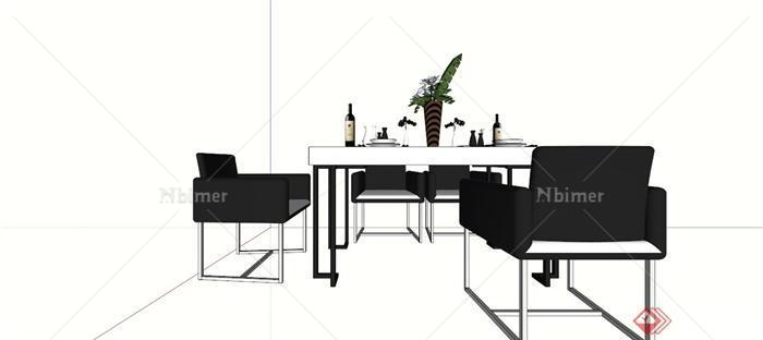 某现代黑白多人餐桌组合SU模型
