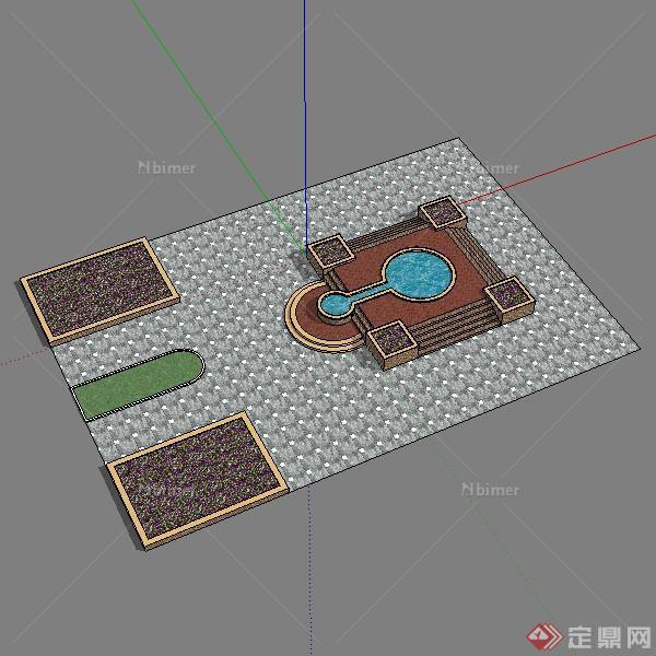 某现代风格园林小广场景点组合设计SU模型素材