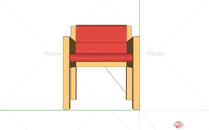某红色单人沙发座椅SU模型