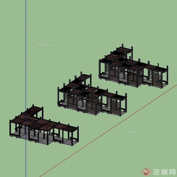 一个钢木廊架的景观设计SU模型