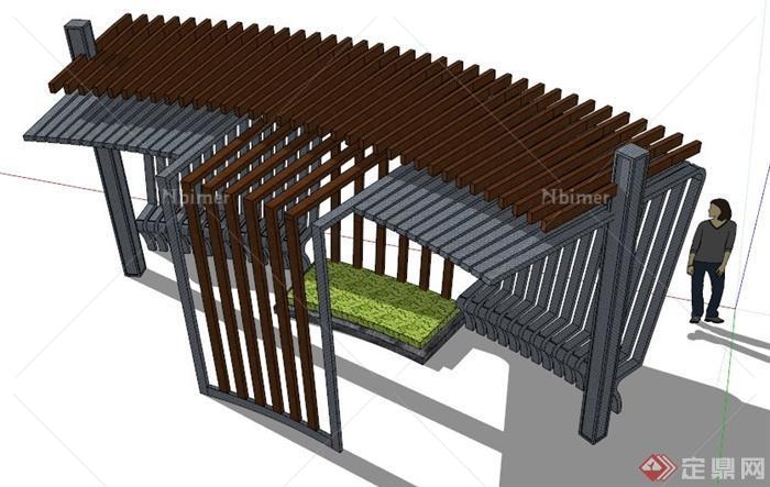 园林景观现代连体廊架设计su模型