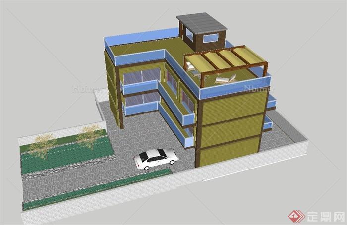 某现代住宅楼建筑设计SU精细模型