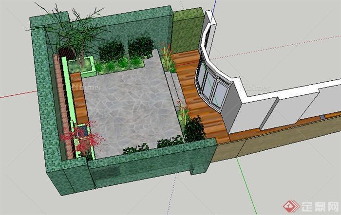 某个室外小庭院花园设计SU模型参考