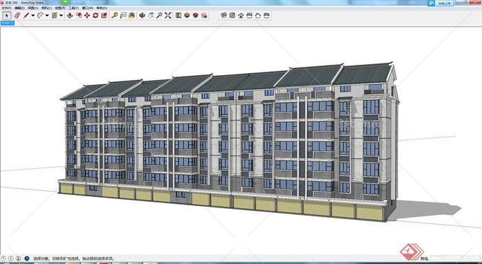 某现代多层建筑设计居住楼设计SU模型素材