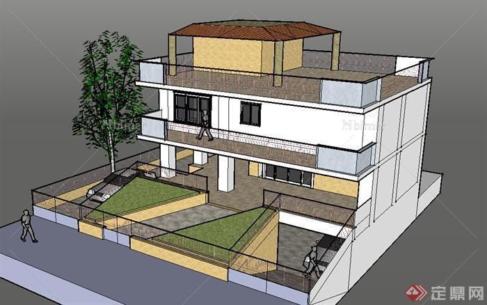 某地方现代风格别墅建筑设计SU模型