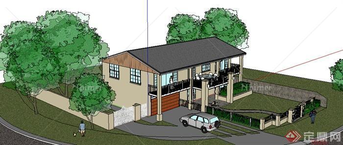 现代风格自建两层住宅建筑设计su模型