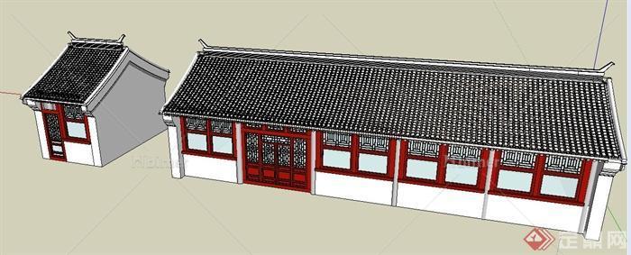 中式单层民居民宅建筑设计su模型[原创]