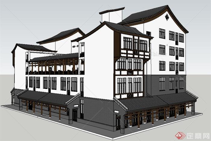 古典中式风格餐馆建筑设计su模型