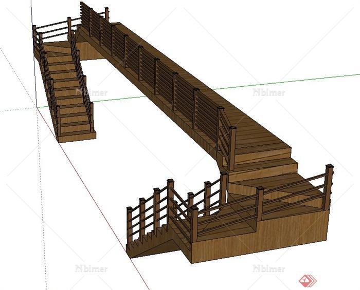 木质楼梯长廊设计SU模型