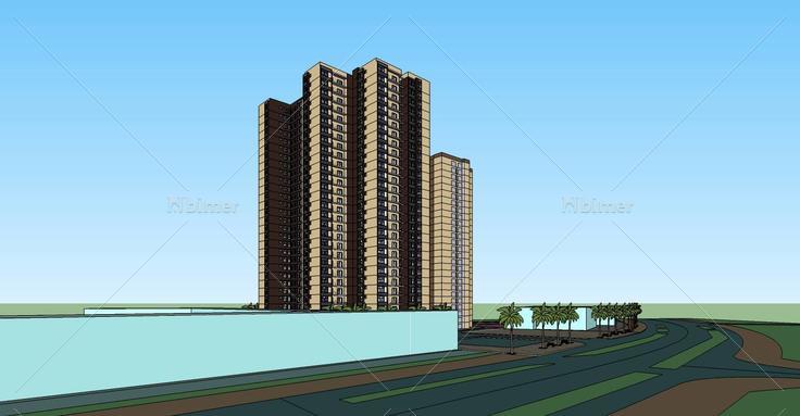 现代高层住宅楼(77577)su模型下载