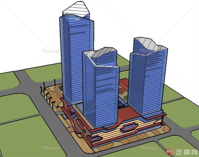 徐州某城市商业广场中心建筑设计方案SU模型[原创
