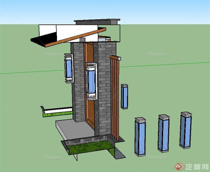 某住宅建筑木制大门设计SU模型