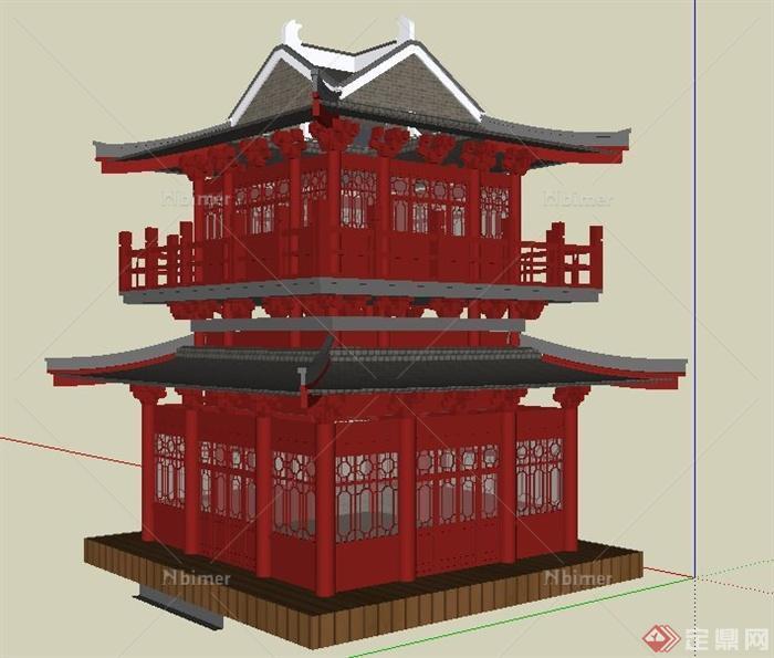 中式风格古建塔楼设计su模型