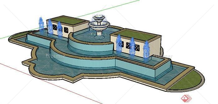 园林景观之喷泉水景景观设计SU模型2