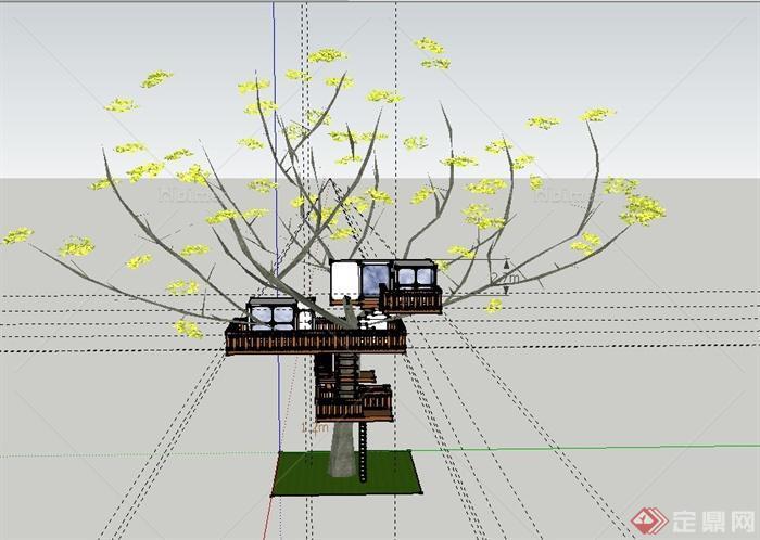 某三台树屋建筑设计SU模型