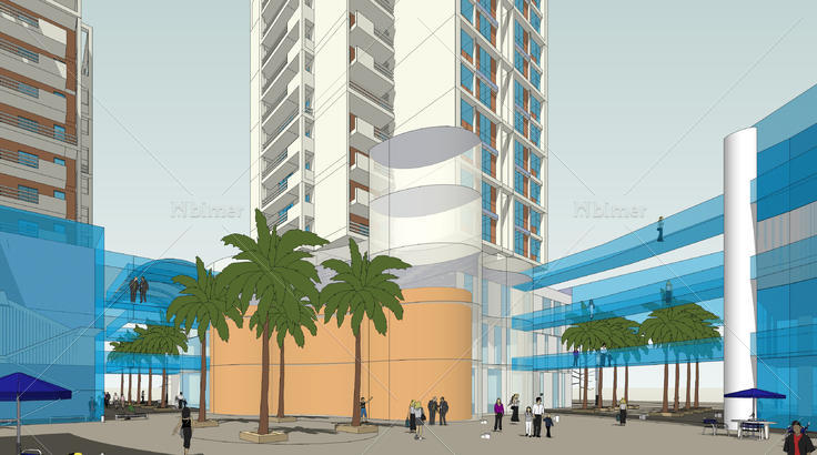 现代商业广场与高层住宅建筑方案sketchup模型
