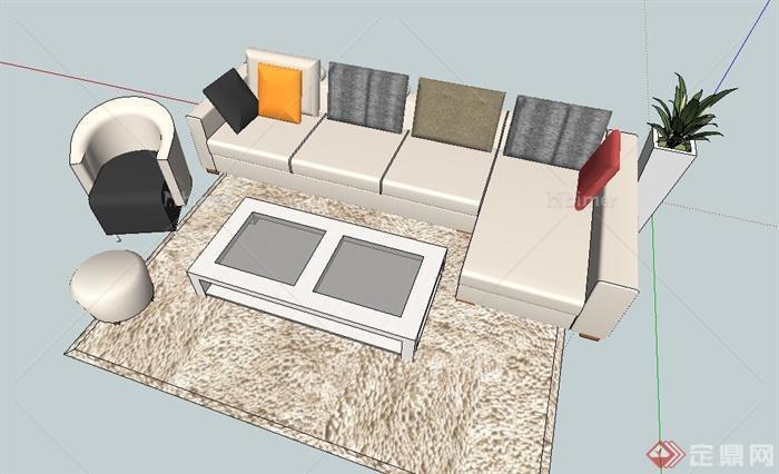 现代室内客厅沙发茶几组合设计SU模型