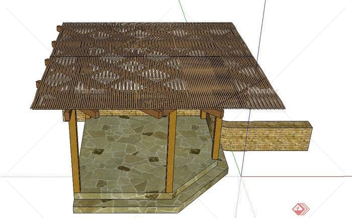 某木质方形五角廊架设计SU模型