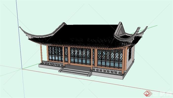 古典中式四角翘住宅楼建筑设计su模型