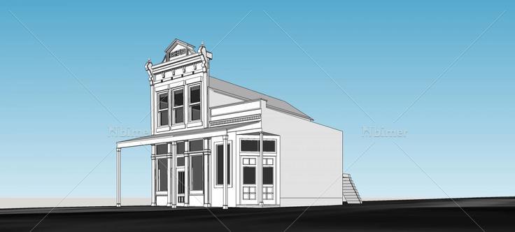 欧式小商业楼正立面(80742)su模型下载